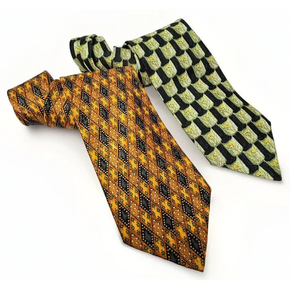 2 VTG ERMENEGILDO ZEGNA 100% Silk  Ties ITALY Designer Diamond Floral LOT EUC‎